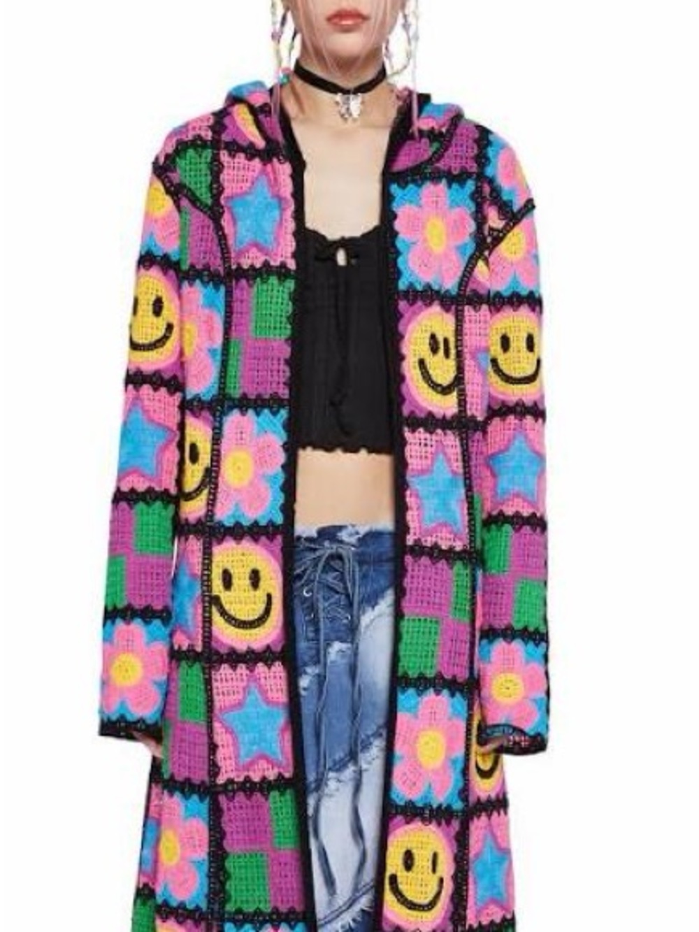 Delia*s Women’s XS/S Bestie Crochet Smiley & Flower Jacket